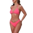 thumbnail image 4 of INSPIRAR CHIC Conjuntos de Bikini de Tejido Waffle para Mujeres de 2 Piezas con Top de Doble Atado y Parte Inferior Triangular con Cuerda de Cintura de Concha Trajes de Baño Grande Rosa Fluorescente, 4 of 5