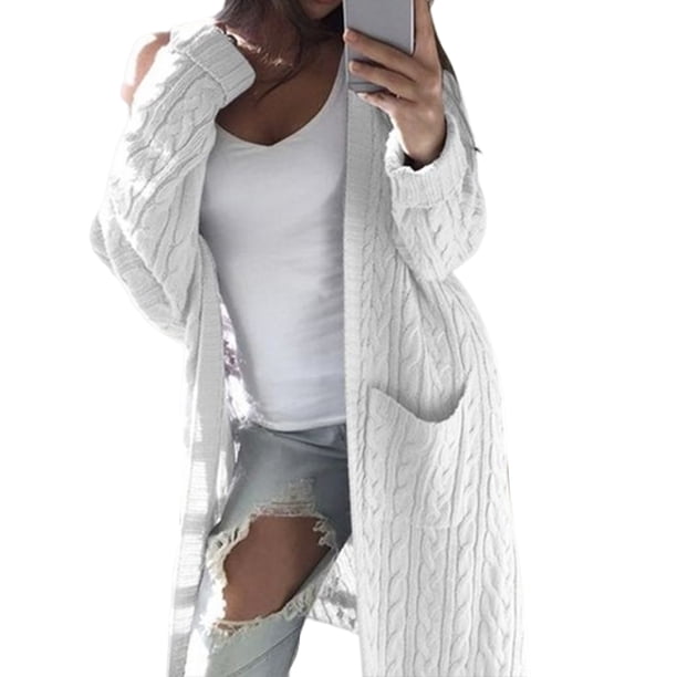 Minnieouse Suéter de punto de manga larga para mujer, mezcla de algodón de invierno, cárdigan abierto frontal transpirable, abrigo para banquete, Abrigos y chamarras Blanco L Minnieouse AP013007-01