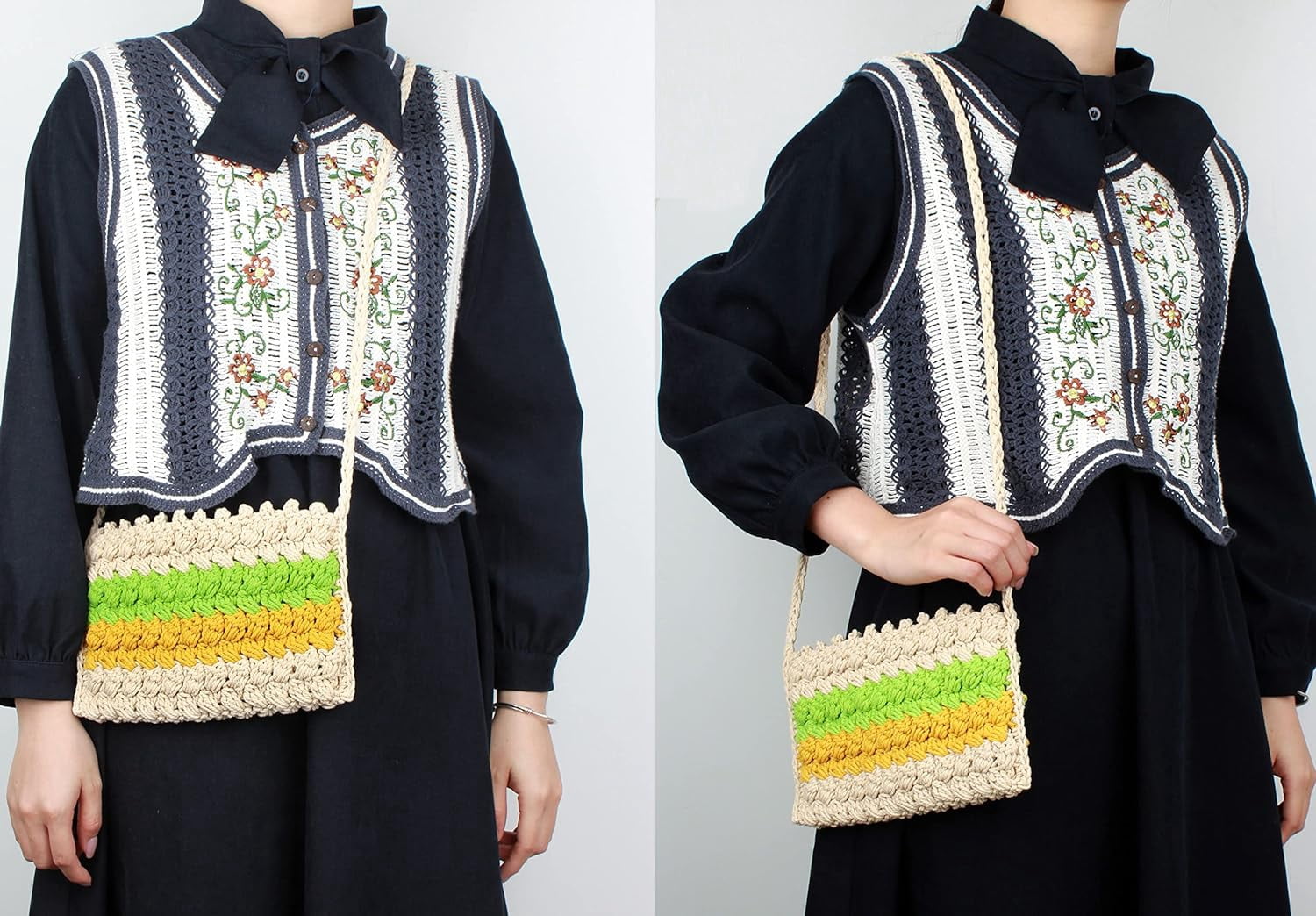 LinYooLi Women Small Cotton Crochet Cross-body Bag Bohemian Shoulder Bag Purse