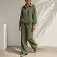 thumbnail image 6 of Gamivast Sweatsuits 2 Piece Set for Women Half Zip Pullover Sweatshirt Wide Leg Pants Two Piece Fall Winter Activewear Army Green L, 6 of 6