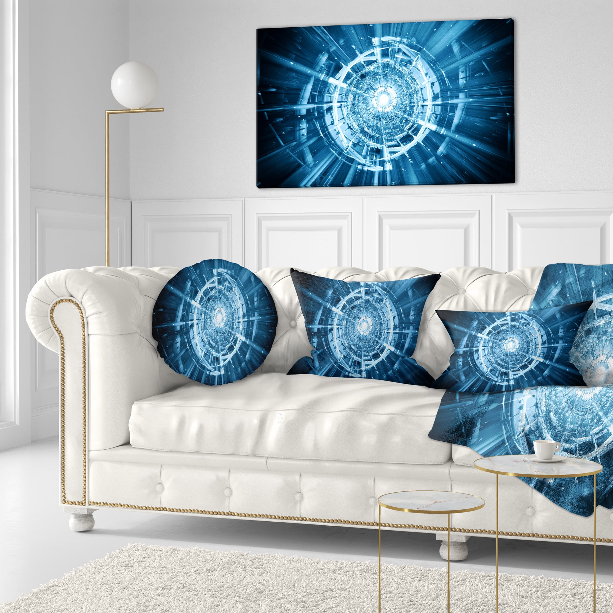 Designart Fractal 3D Deep Blue Spiral - Contemporary Throw Pillow - 12x20