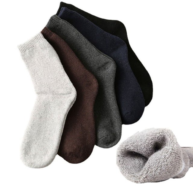 5 pares de calcetines cálidos de invierno para hombre más calcetines de felpa de rizo engrosados de lana polar para hombre tubo medio superior alto otoño e invierno color sólido negocios (talla únic
