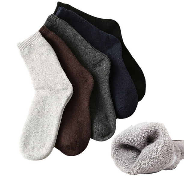 RV 5 pares de calcetines cálidos de invierno para hombre más calcetines de felpa de rizo engrosados de lana polar para hombre tubo medio superior alto otoño e invierno color sólido negocios (talla ú