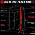 thumbnail image 5 of MITONOS Multi-Functional Squat Rack with LAT Pulldown System Exercise Power Cages with Barbell, Metal Red, 5 of 8