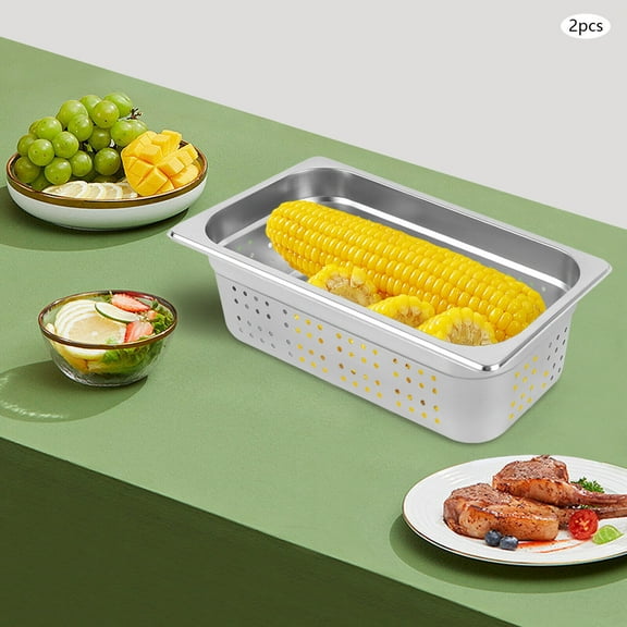 Hotel Pan For Restaurants, Hotels, Catering Companies 2-Pack 1/3 Size 6" Deep, Anti-Jam Perforated Stainless Steel Steam Table Pan