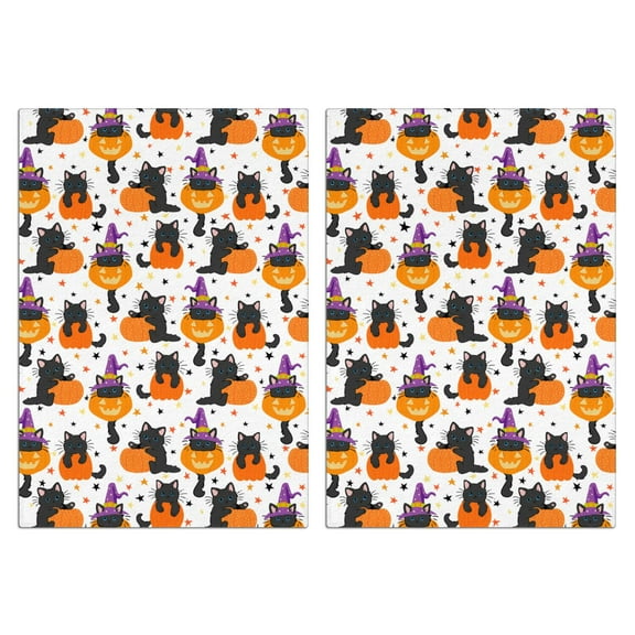 Halloween Hanging Loop Kitchen Towels Set of 2, Ghost Spider Web Design 18x26 Inch - Absorbent Fingertip Towels for Bathroom & Witch Castle, Orange Black Fast Dry