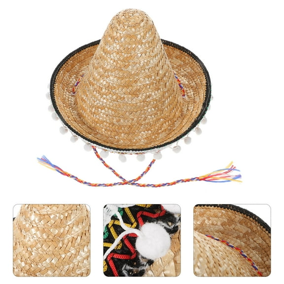 OUNONA Decorative Mexican Hat Straw Woven Wide Brim Sun Hat for Festivals and Outdoor Activities