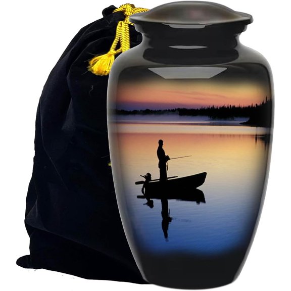 Fisherman Cremation Urn, adult fishing urns for human ashes Urn - Funeral and Memorial Cremation Urns for Human Ashes Black urn Fisherman Cremation Urn