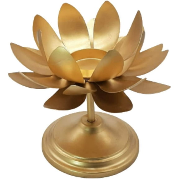 India Meets India Brass Large Lotus Tealight Candle Stand, Tea Light Holder with Candle Tea Lights for Diwali Decoration Handicraft (Qty 1)