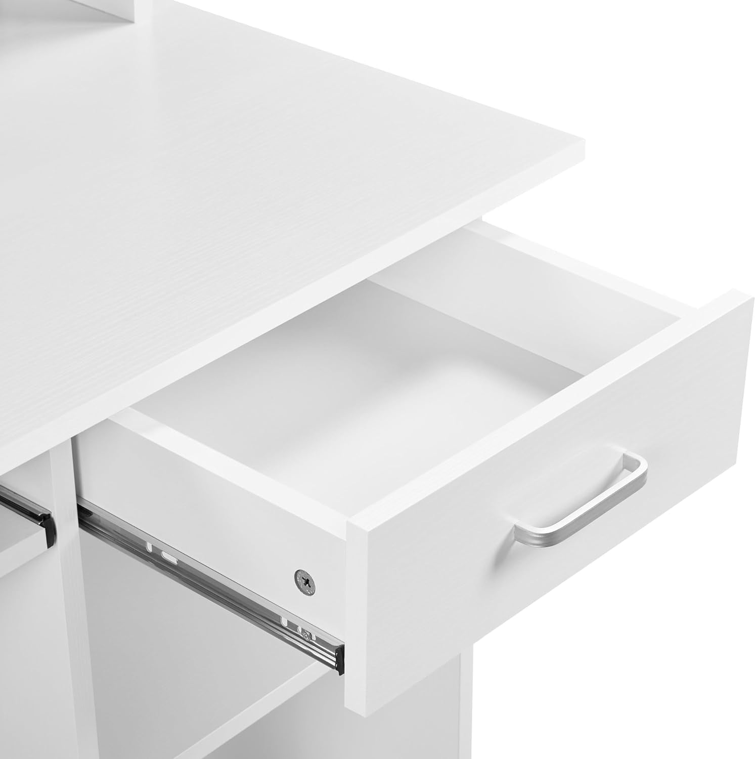 NEWto Home Office Wood Computer Desk with Keyboard Tray and Drawers, Students Writing Table with Storage Drawers & Hutch, Modern PC Laptop Desk, Multifunctional Workstation, White