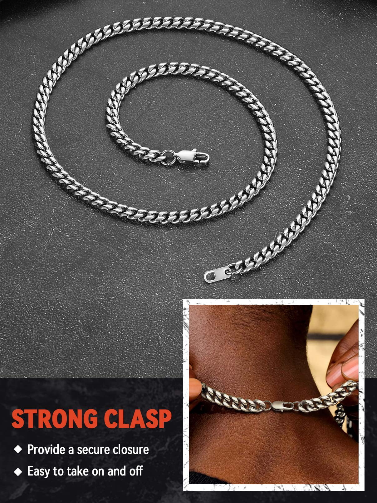 FaithHeart Chunky Miami Cuban Link Chain Necklace for Men Stainless Steel Hip Hop Chains Necklaces 6mm Width 20 Inches Length Jewelry Gift for Father Brother Birthday Christmas