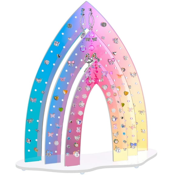 NiHome 160-Hole Acrylic Earring Holder Rack for 80 Pairs, Multi-Layer Arches Display Stand for Studs and Drop Earrings, Tool-Free Assembly Jewelry Organizer with Anti-Slip Stable Base (Iridescent)