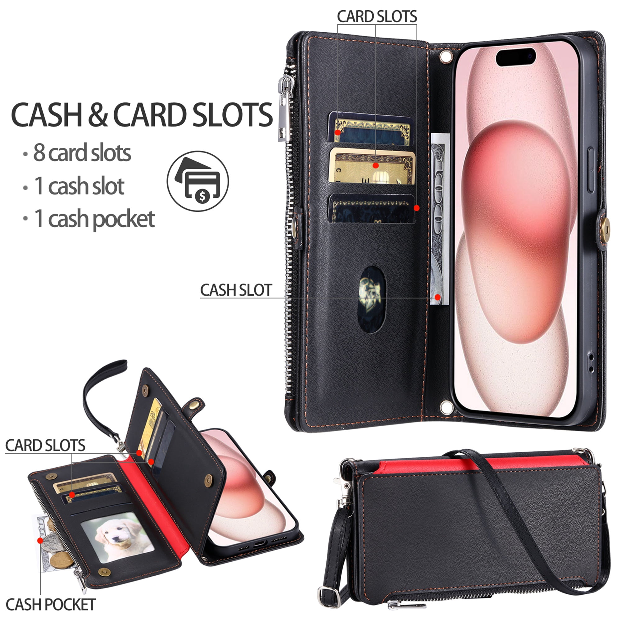 Dteck for Samsung Galaxy S20+ Plus Wallet Case, Crossbody Zipper Purse with Wrist for Women Men, 8-Card Slots Holder PU Leather Kickstand Flip Cover Phone Case,Black