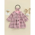 thumbnail image 2 of Qiylii Baby Girl's Plaid Dress, Long Sleeve O neck Double-Breasted Fall Dress with Headwear, 2 of 8