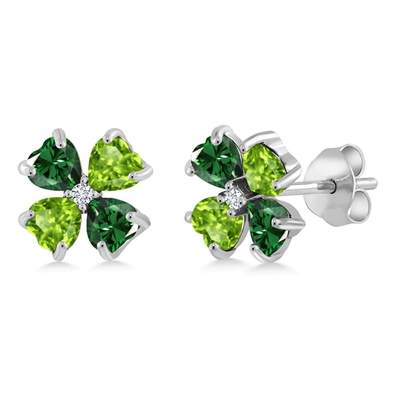 Gem Stone King 925 Sterling Silver Green Nano Emerald Green Peridot and White Lab Grown Diamond Earrings for Women | 2.83 Cttw | Gemstone May Birthstone | Heart Shape 4MM
