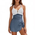 thumbnail image 1 of Qholemyo Women's Bathing Suits Color Block Tummy Control Fitted One Piece Swimsuit Cross Back Ruched Swim Dress, 1 of 8