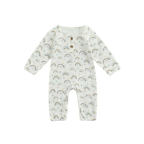 Qiylii Baby Rainbow Romper, Long Sleeve Buttoned Crotch Bodysuit,1-3T