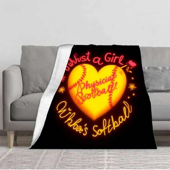 Cozy Flannel Blanket with Playful Softball Design - Perfect for Sofa Travel Bed & Chair - Durable Soft & Warm
