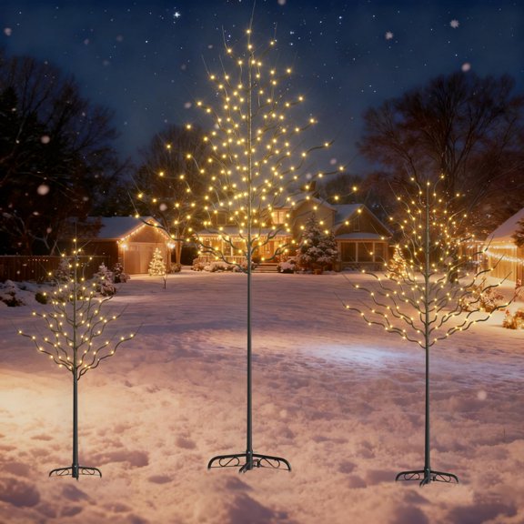 Set of 3 Christmas Decorations Lighted Tree,Warm White Star Light Trees with 650 LED Lights,8FT 6FT 4FT Artifical Trees for Home Holiday Party, Indoor and Outdoor