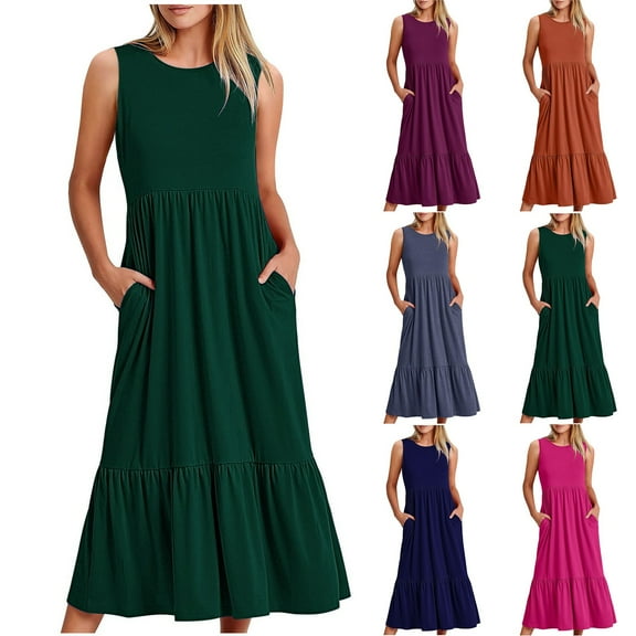 2025 Long Maxi Dresses for Women Summer,Short Sleeve Floral Maxi Dresses for Plus Size Women,Casual Loose Round Neck Beach Sundresses Swing Dress with Pockets,Women Flowy Tiered Maxi Beach Dress