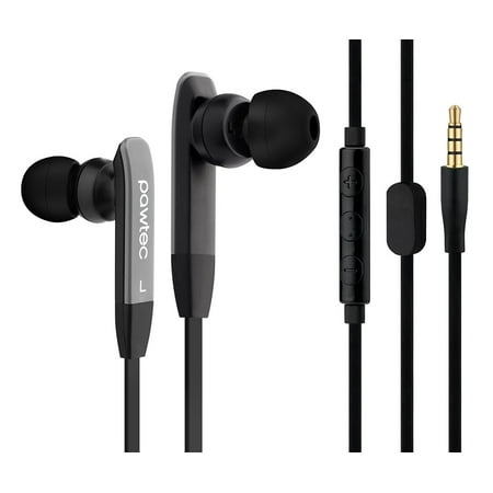 Noise Reducing Earphones Pawtec Premium In-Ear Noise Cancellation Earphones with Volume Control and Microphone - Compatible with Apple iPhones and Android Smartphones with a Headphone Jack - Call Answer Button / Tangle Free ()