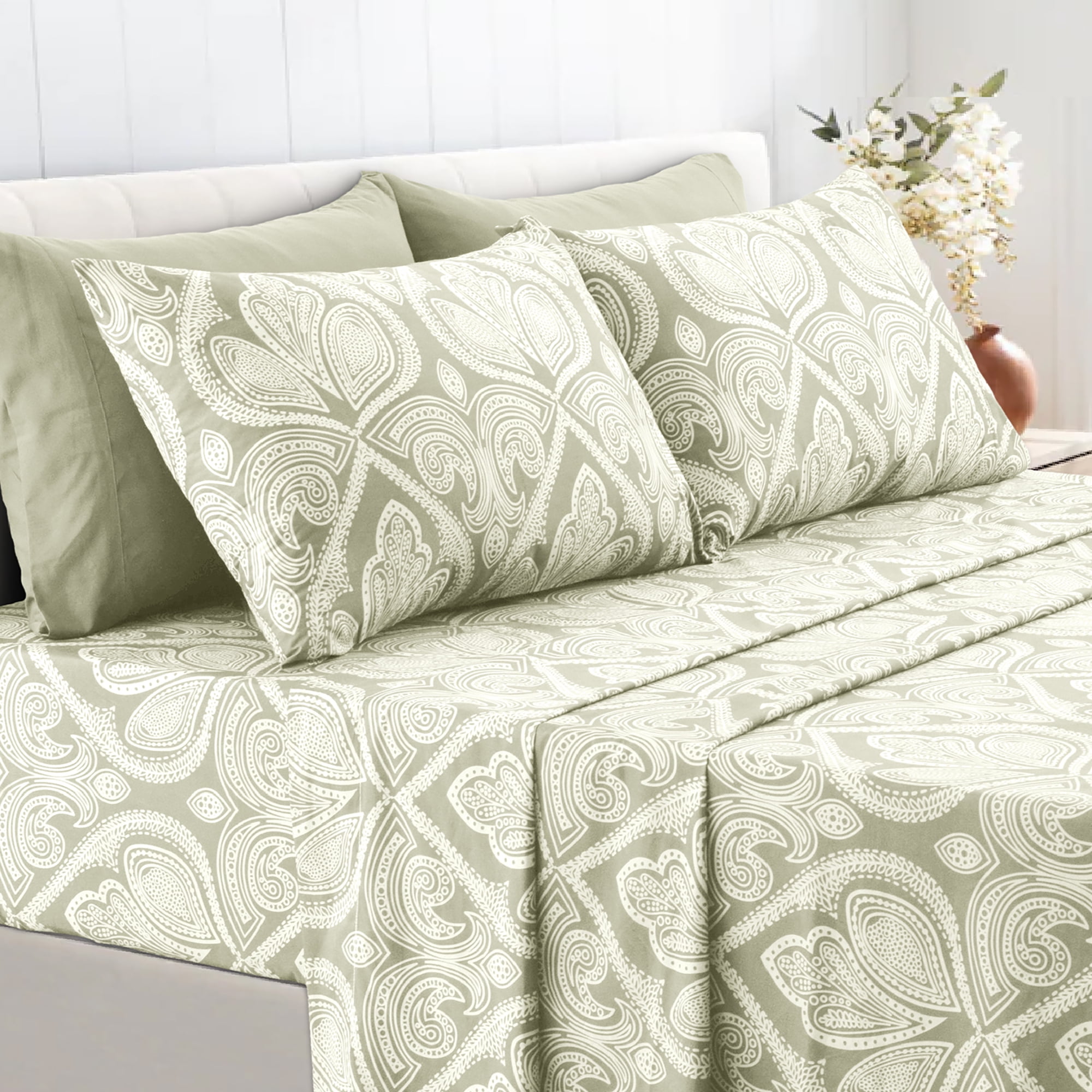 Details about   100% Cotton Luxury Bedding Sheet Set 600 TC In Sage,All Size And Pocket 