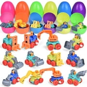 FUN LITTLE TOYS 12 Pieces Easter Eggs Prefilled with Toy Vehicles, Kids Easter Party Favors, Easter Basket Stuffers, Easter Egg Fillers