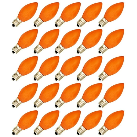 25 Pack C7 LED Orange Replacement Light Bulbs for Christmas Strings 0.7W Ceramic
