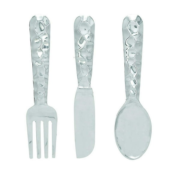 Artistic Cutlery Wall Decor In Metal, Set of Three, Silver