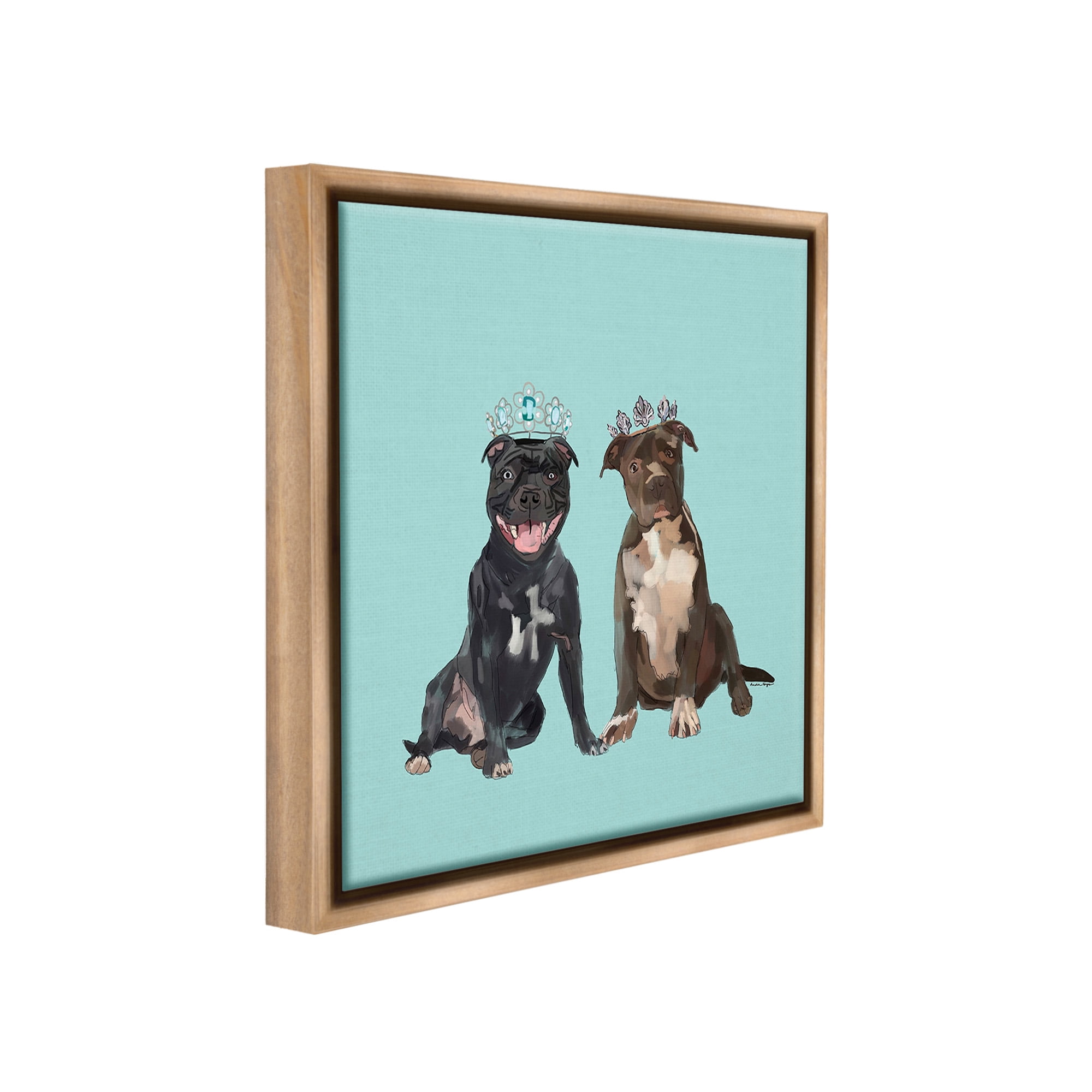 Stupell Industries Royal Pit Bulls with Crowns Animals & Insects Painting Brown Floater Framed Canvas Art Print Wall Art, 18 x 18