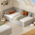 thumbnail image 2 of IdealHouse Twin Daybed with Guardrails, Velvet Upholstered Corner Bed Frame, Adjustable Headboard, No Box Spring Needed, Grey, 2 of 8