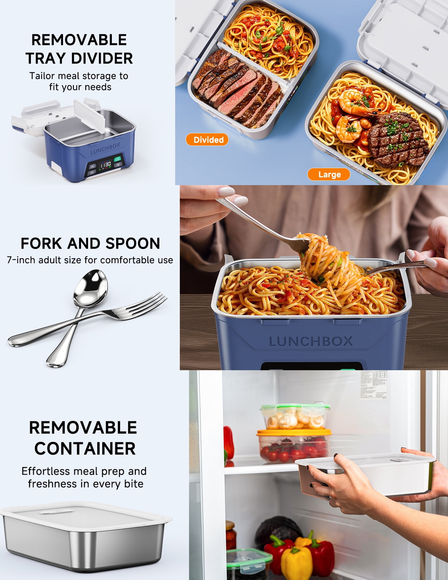 MPOW Cordless Electric Lunch Box, Heated Lunch Box Battery Powered with Automatic Scheduled Heating, 5.5 Cups Capacity, with Removable Tray Divider, Dishwasher Safe, for Hot Meals Anywhere