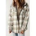 thumbnail image 2 of Women's Gray Plaid Pattern Sherpa Lined Hooded Shacket - [ZhiHiMeRi] | (US 4-6)S, 2 of 12