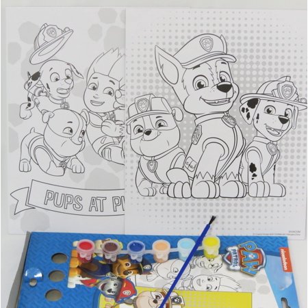 paw patrol coloring paint set includes 2 coloring sheets