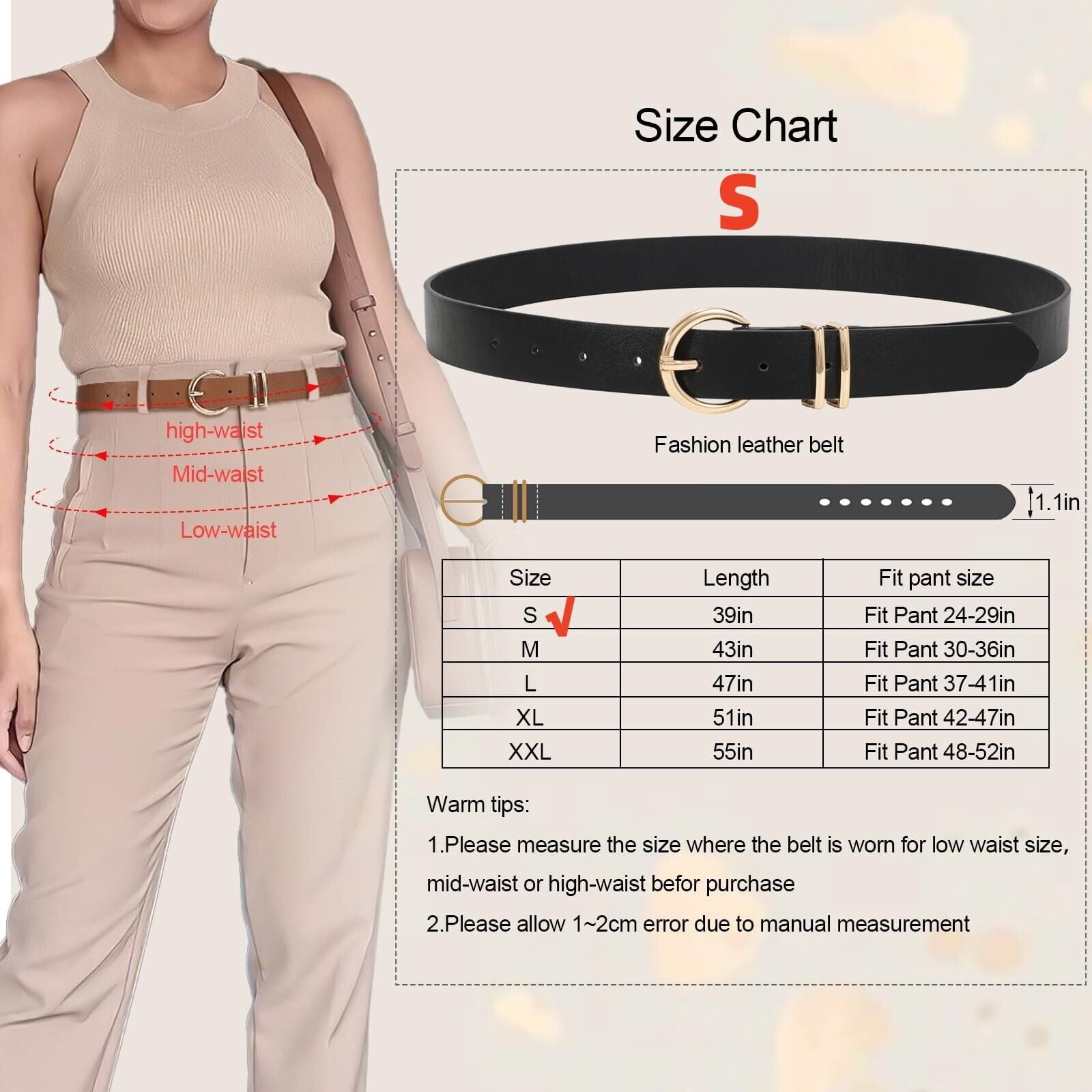 3911 3 Pack Women Leather Belt For Jeans Dresses Pants Fashion Ladies Waist 3 Pack Women main image 3