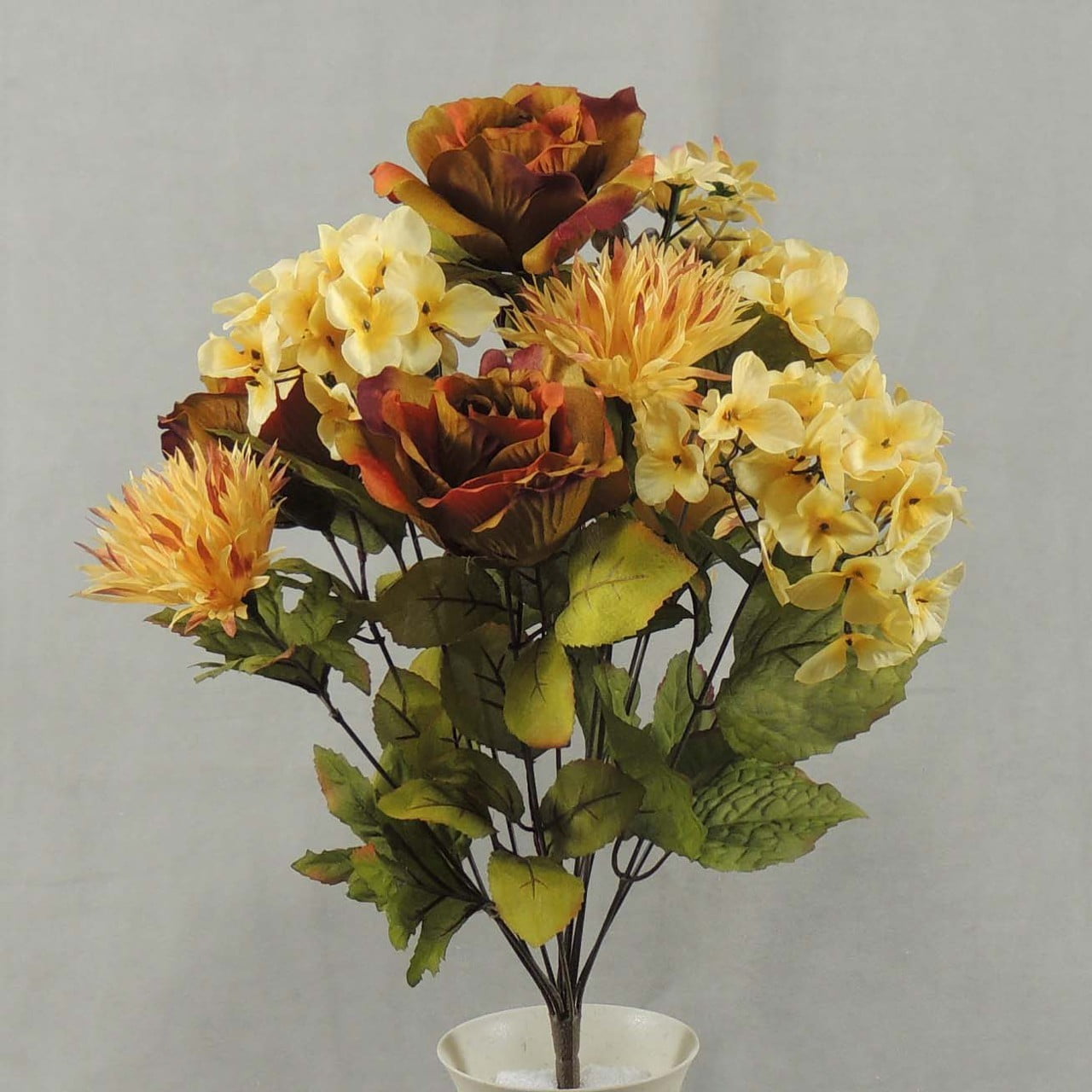 1 Pc, 20" Tall Artificial Green & Beige Rose Bush Has 12 Stems Of