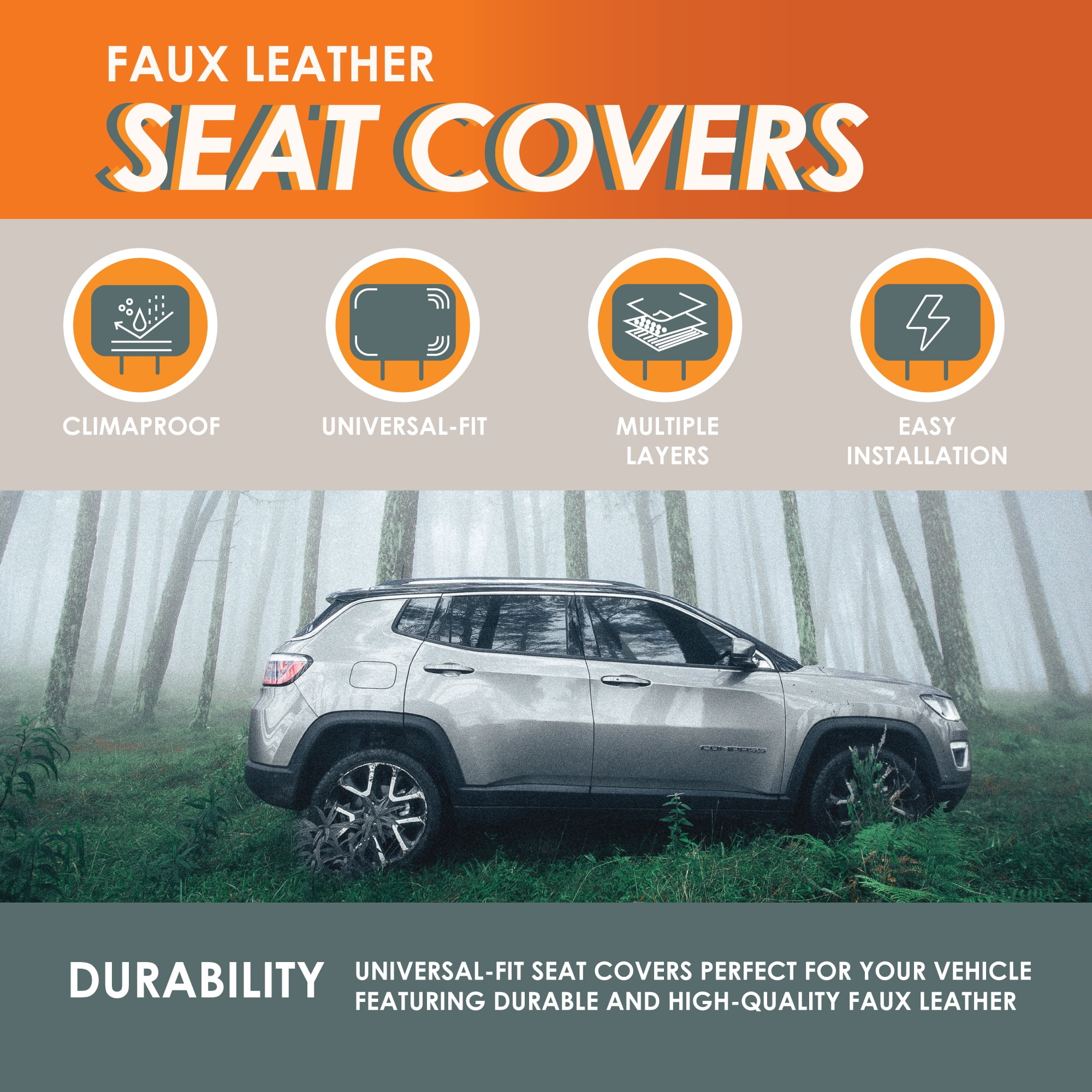 Universal Fit Car Seat Cover – Full Set of Automotive Car Seat Covers, Premier Leatherette Seat Covers, Water-resistant Seat Protector for Cars, Trucks, SUVs and Vans