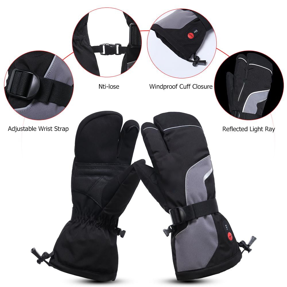 Heated Ski Mittens 3-Finger Gloves Electric Rechargeable Battery Mitts for Men Women Kids Winter Snowboard Motorcycle Skating Camping Hunting