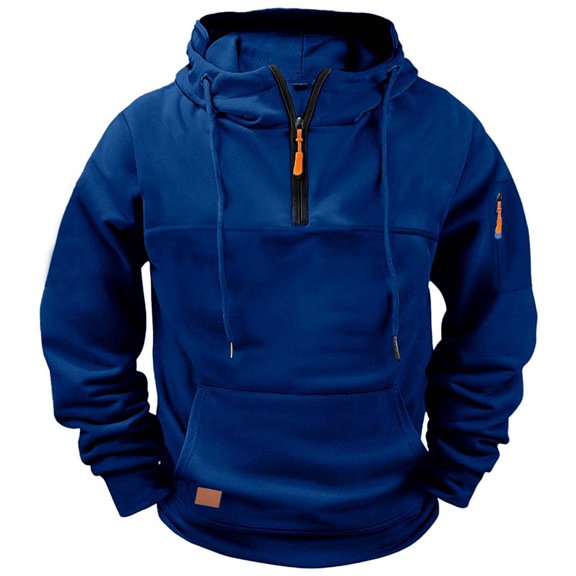 LYSMORA Men's Half Zip Pullover Hoodie, Zipper Arm Pocket Small Leather Tab Long Sleeve Outdoor Athletic Sweatshirt With Front Kangaroo Pocket