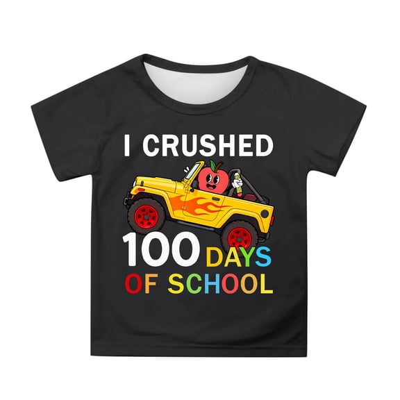 JAJAHO 100 Days Of School Shirts Kids Boys Girls Short Sleeve 100Th Day Of School Kindergarten Celebration Letter Printed T Shirt 3-13 Years Trendy Tops