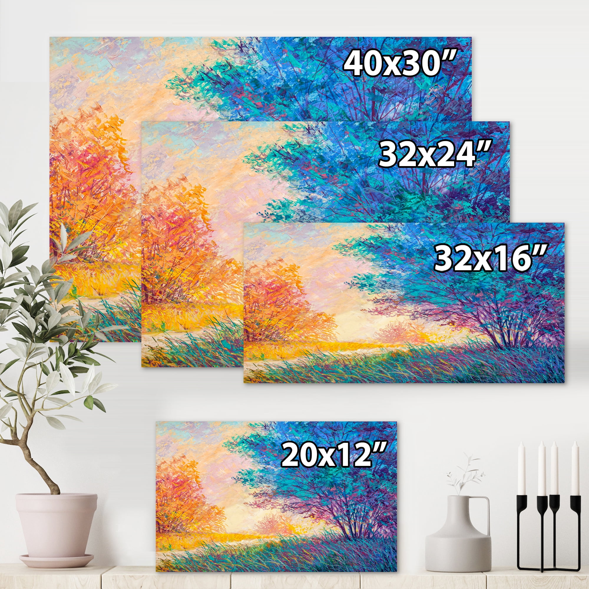 Designart ' Sunset In Autumnal Forest Landscape ' Traditional Canvas Wall Art Print