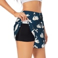 thumbnail image 3 of Lsque White Swam Printed Women's Running Shorts with Liner Pockets,Elastic Quick Dry Workout Athletic Gym Yoga Shorts,Womens High Waist Shorts-XX-Large, 3 of 9