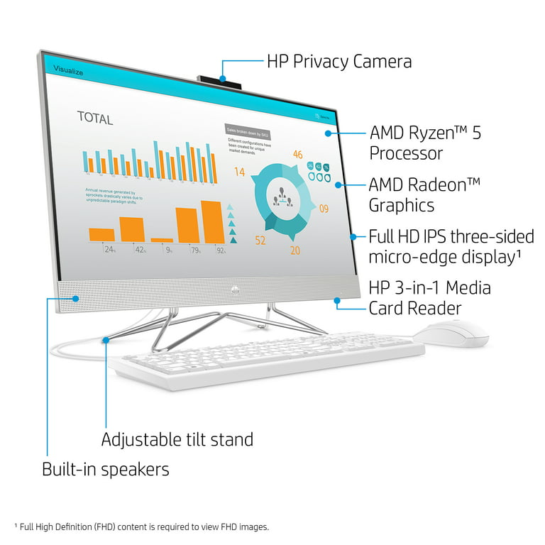 HP 27 inch All-in-One Desktop PC, AMD Ryzen 5 5625U, 8GB RAM