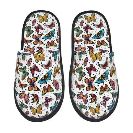 

Rateoe Cute Butterfly Pattern Fuzzy Slippers Fuzzy Soft House Slippers Plush Furry Warm Cozy Open Toe Fluffy Home Shoes-Large