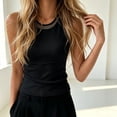 thumbnail image 5 of GUACER Womens Mesh Trim Ribbed Tank Tops, Sleeveless Sheer Round Neck Fitted Camisole, Soft Stretchy Basic Top, 5 of 7