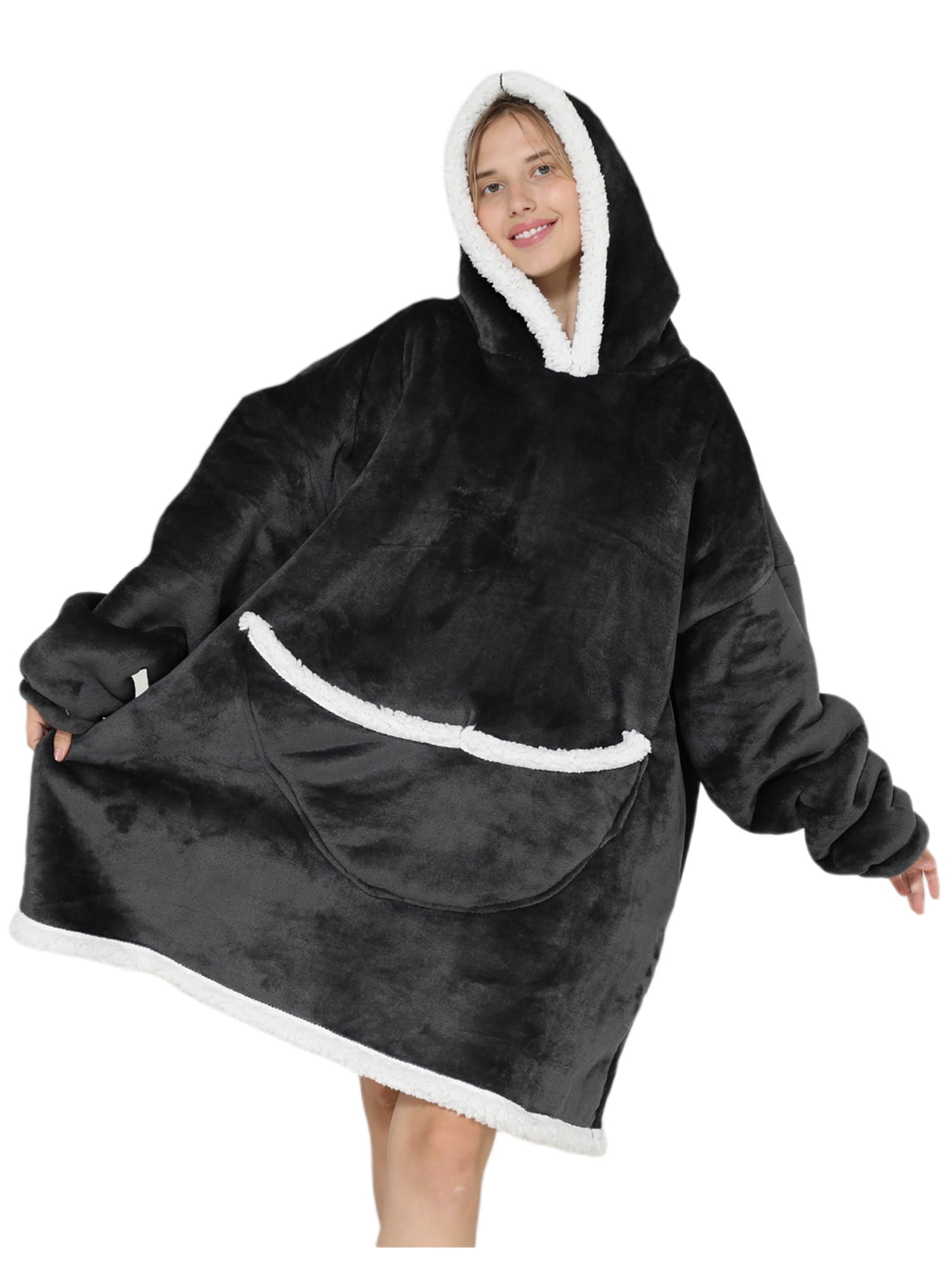 Shuttle tree Oversized Wearable Blanket Hoodie For Adult Kids Hooded Sherpa Sweatshirt With Front Pocket