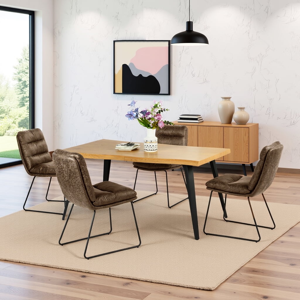 Homy Casa 5 Piece Dining Room Set - Rectangular Dining Table and 4 Industrial Side Chairs for 4 Person