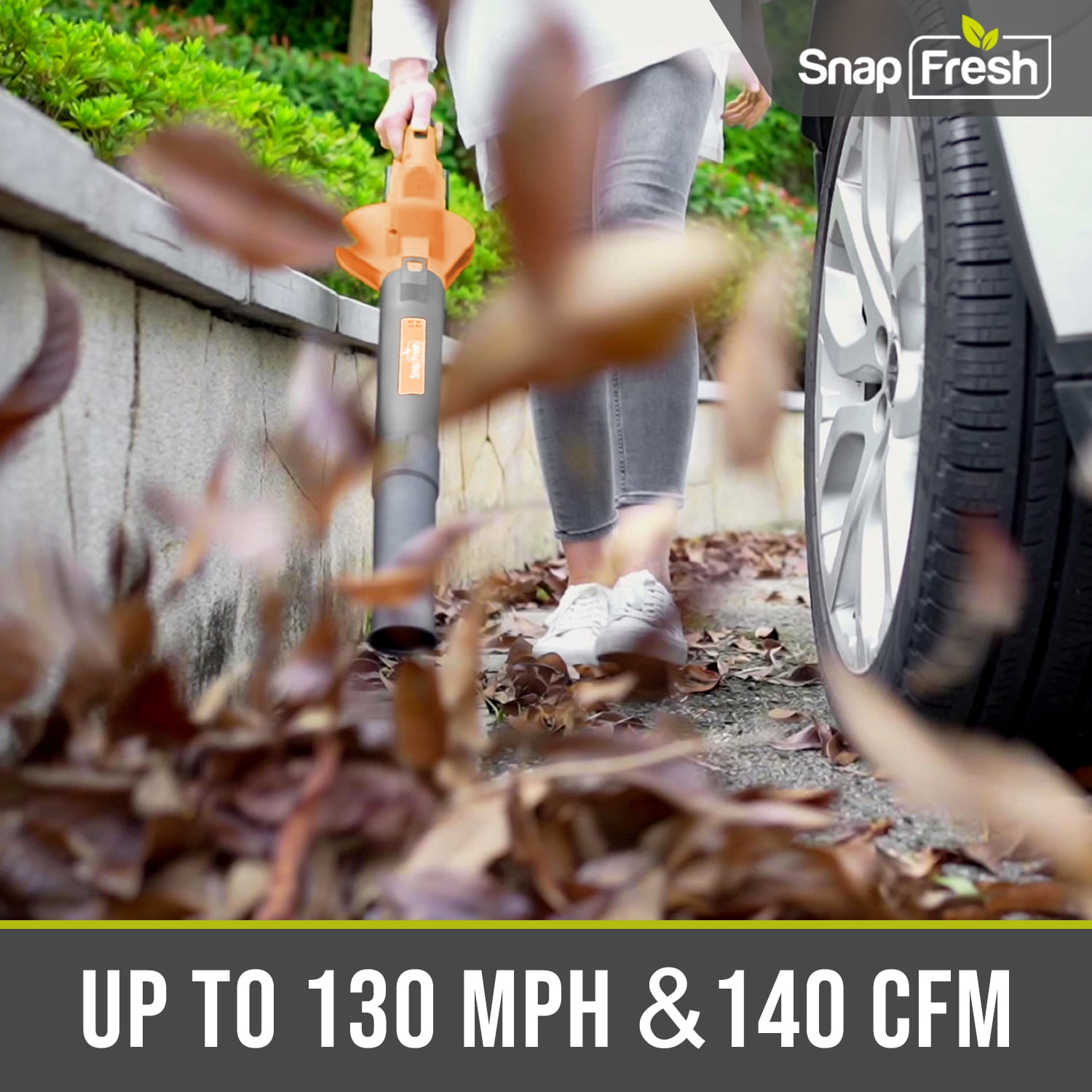 SnapFresh 20V Cordless Leaf Blower 130MPH 140CFM Lightweight w/2.0Ah Battery & Charger (Orange)