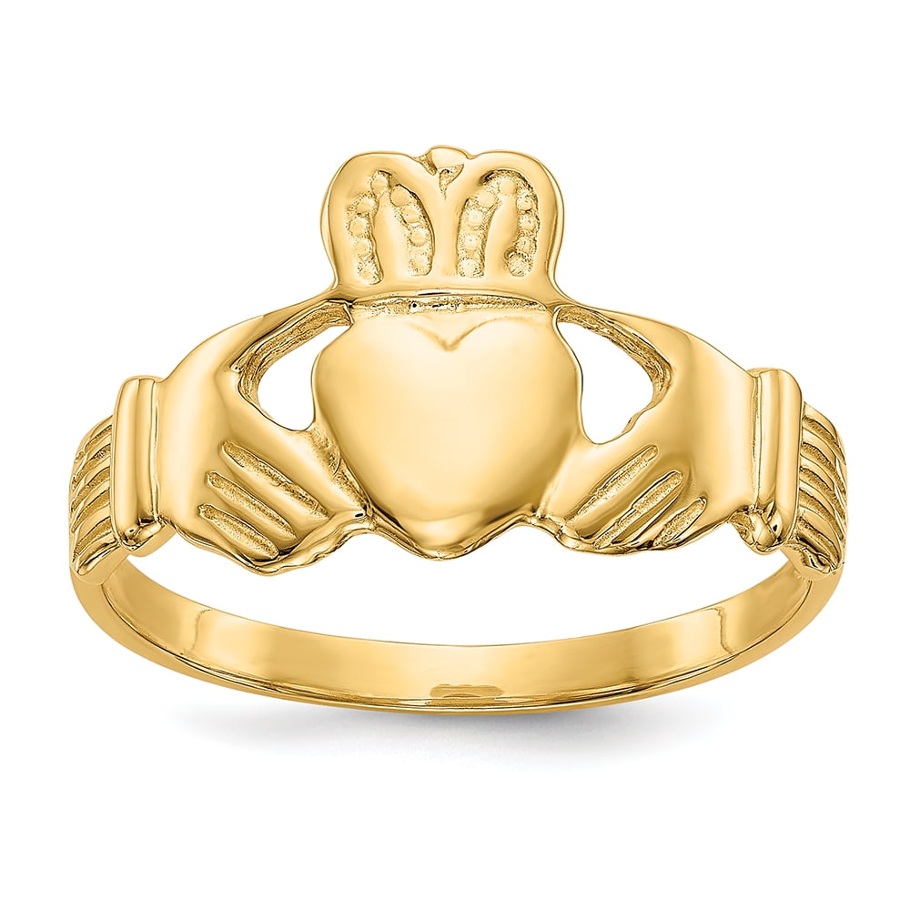 Ring Celtic and Claddagh 14K Yellow Gold Men's Claddagh Ring, Size 9.
