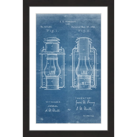 "Lantern 1894 Blueprint" Framed Painting Print